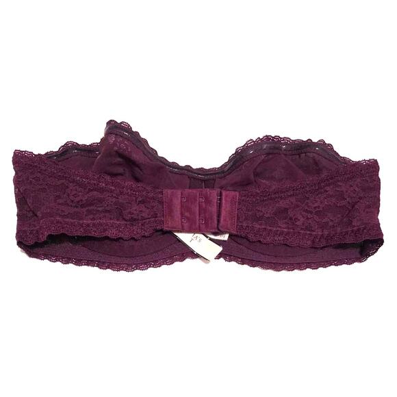 VS Victoria's Secret Lace Underwire Strapless Bandeau Bra Burgundy Small NEW - Picture 3 of 11